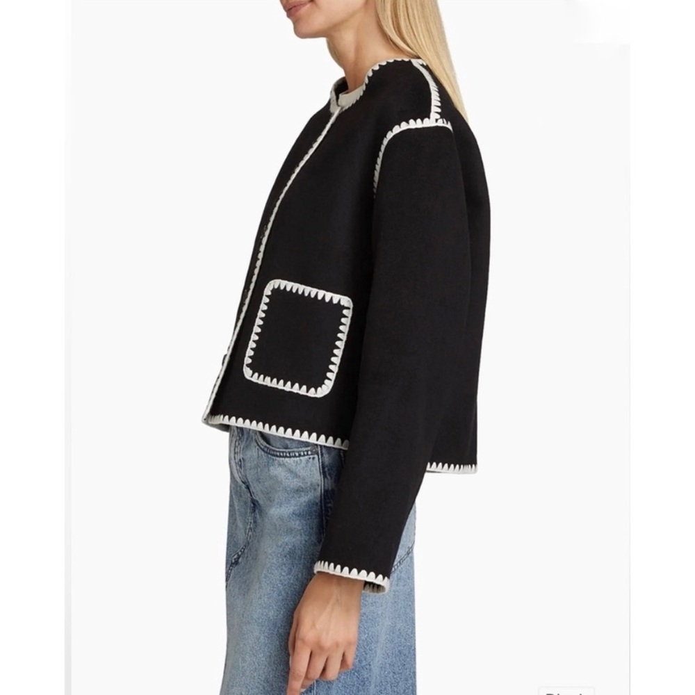 Rails Melanie Crewneck Whipstitch Wool Blend Cardigan Jacket in Black NEW - Picture 5 of 10